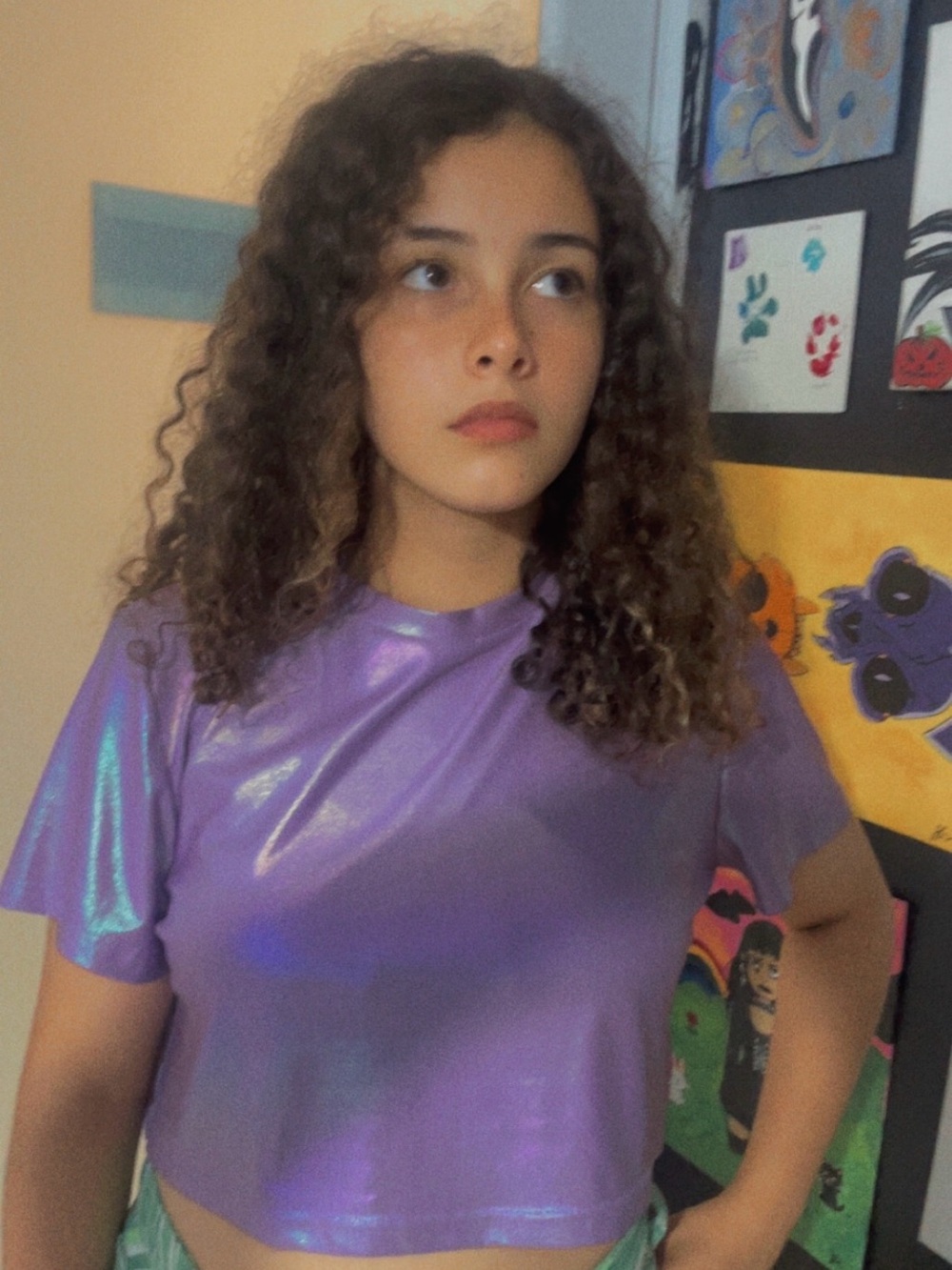 Iridescent Purple Kids' Short Sleeve Top - Shiny Crop Tee